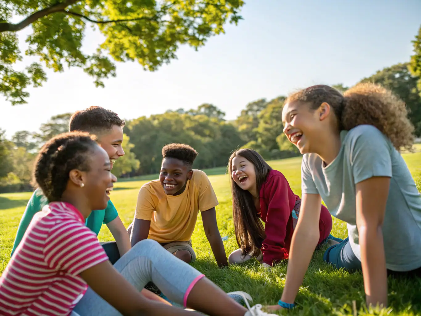 A group of young people participating in a youth development program, learning about teamwork and sportsmanship.