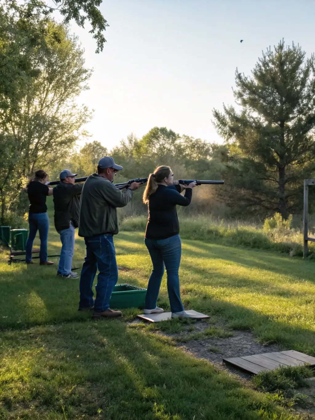 A diverse group of shooters participating in a training exercise, highlighting inclusivity and community engagement in the organization's programs.