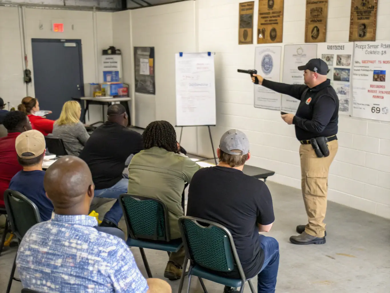 An image of instructors leading a training workshop, demonstrating safety protocols and shooting techniques.